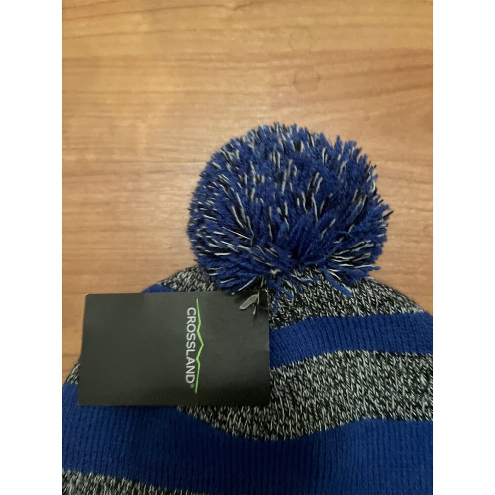 Lowes Knit Beanie Toboggan Winter Hat Cap Adult Blue Striped Gray - Picture 4 of 12